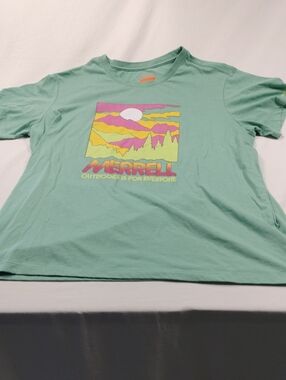 Merrell Mint Green Short Sleeve Tee with Multicolor Sunset Graphic